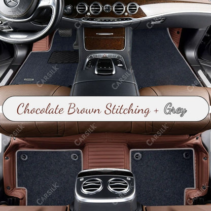 CHOCOLATE BROWN STRIPE BASE WITH GRAY TOP CARPET DOUBLE LAYER CAR MAT SET - Carsilks 