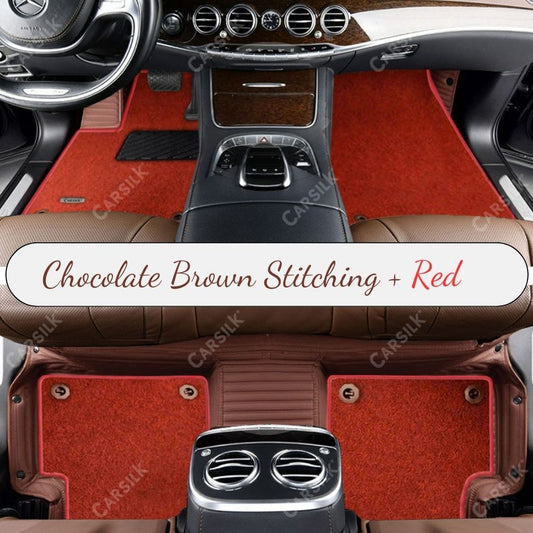 CHOCOLATE BROWN STRIPE BASE WITH RED TOP CARPET DOUBLE LAYER CAR MAT SET - Carsilks 