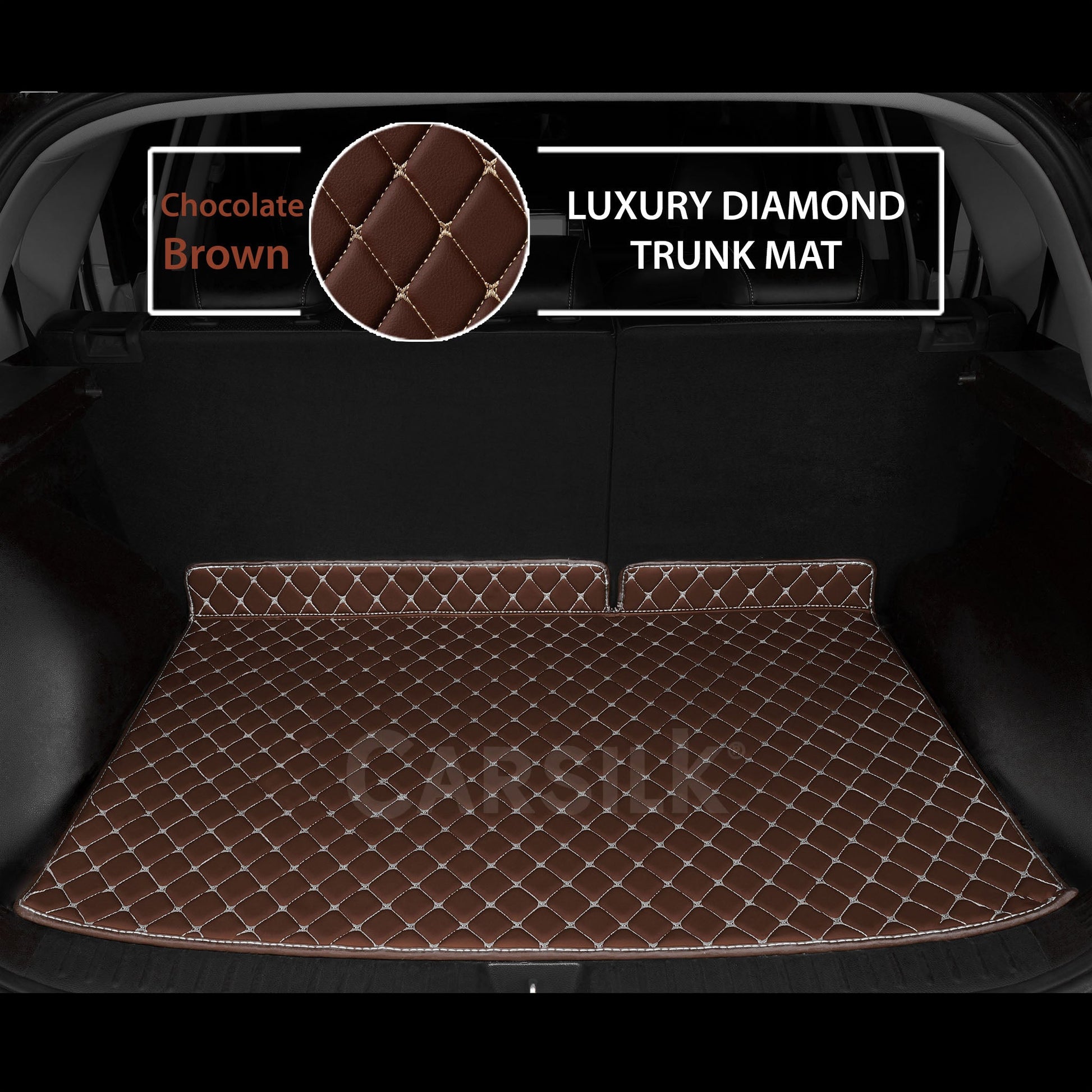 CHOCOLATE BROWN STITCHING DIAMOND LUXURY TRUNK CAR MATS SET - Carsilks 