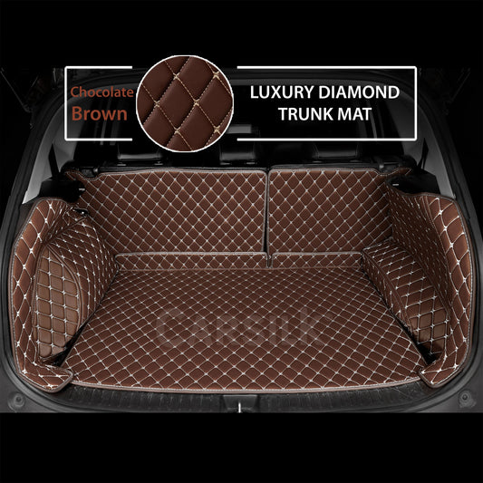 CHOCOLATE BROWN STITCHING 3D DIAMOND LUXURY TRUNK CAR MATS SET - Carsilks 