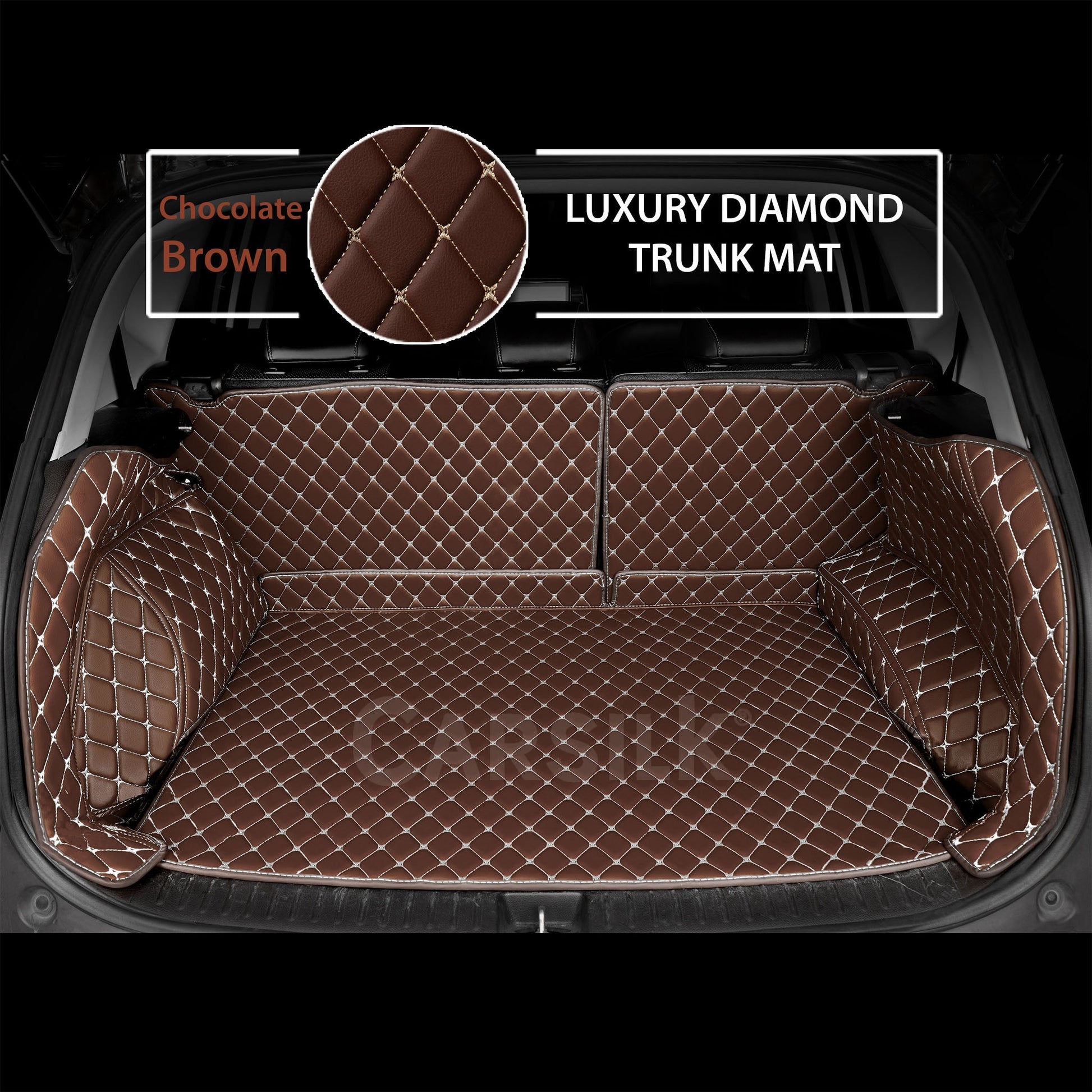 CHOCOLATE BROWN STITCHING 3D DIAMOND LUXURY TRUNK CAR MATS SET - Carsilks 