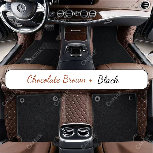 CHOCOLATE BROWN DIAMOND BASE WITH BLACK TOP CARPET DOUBLE LAYER CAR MAT SET - Carsilks 