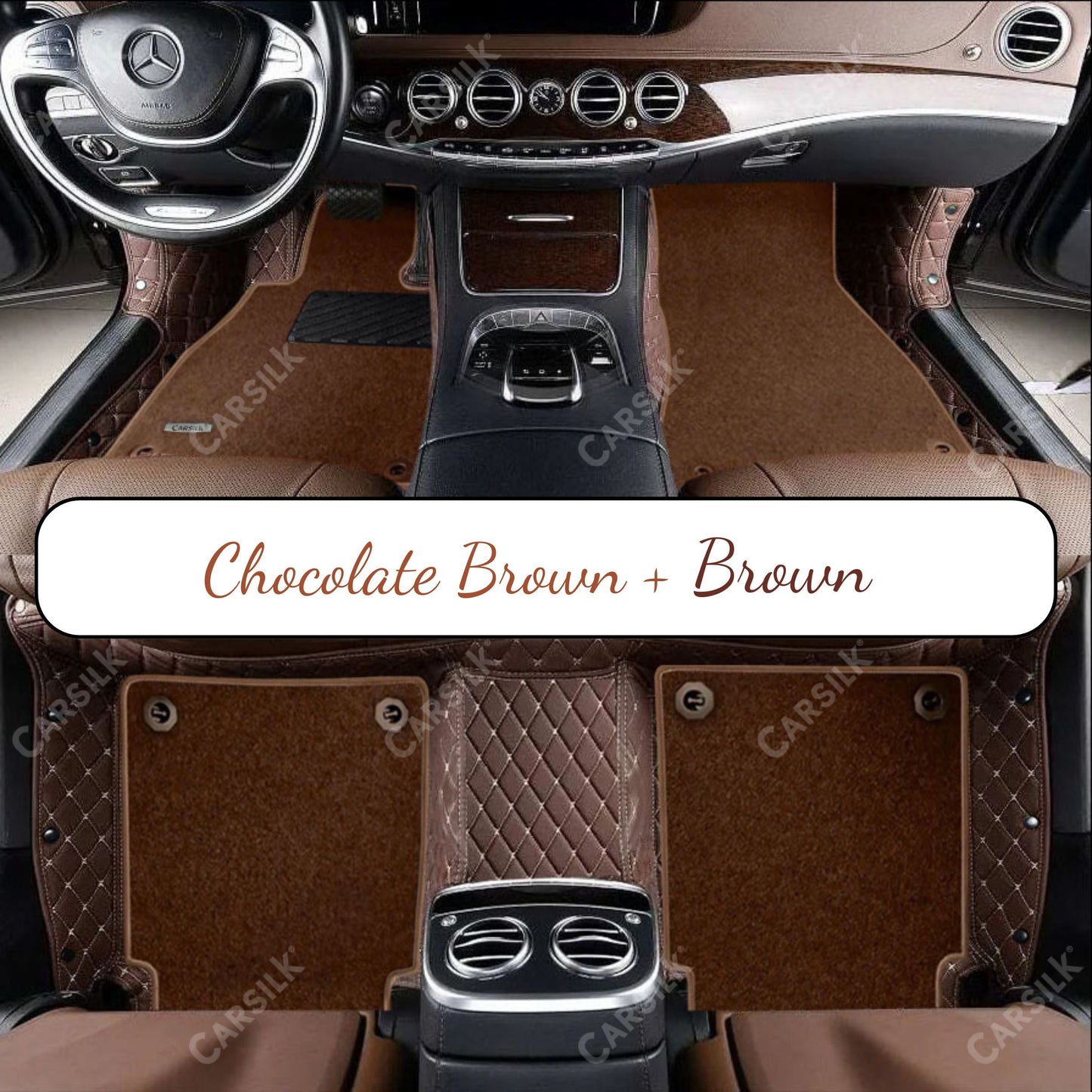 CHOCOLATE BROWN DIAMOND BASE WITH BROWN TOP CARPET DOUBLE LAYER CAR MAT SET - Carsilks 