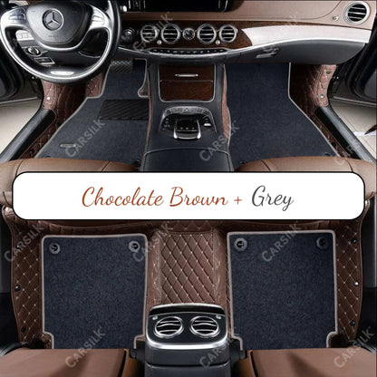 CHOCOLATE BROWN DIAMOND BASE WITH GRAY TOP CARPET DOUBLE LAYER CAR MAT SET - Carsilks 