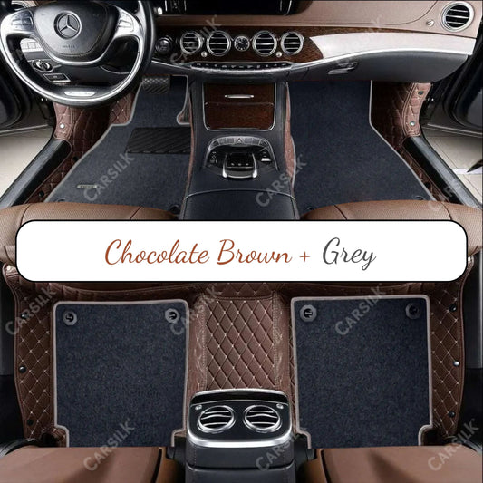 CHOCOLATE BROWN DIAMOND BASE WITH GRAY TOP CARPET DOUBLE LAYER CAR MAT SET - Carsilks 