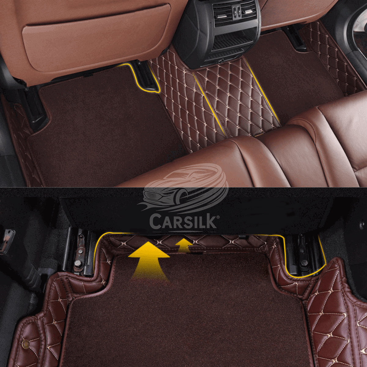BLACK & BLACK STITCHING DIAMOND BASE WITH BLACK TOP CARPET DOUBLE LAYER CAR MAT SET - Carsilks 