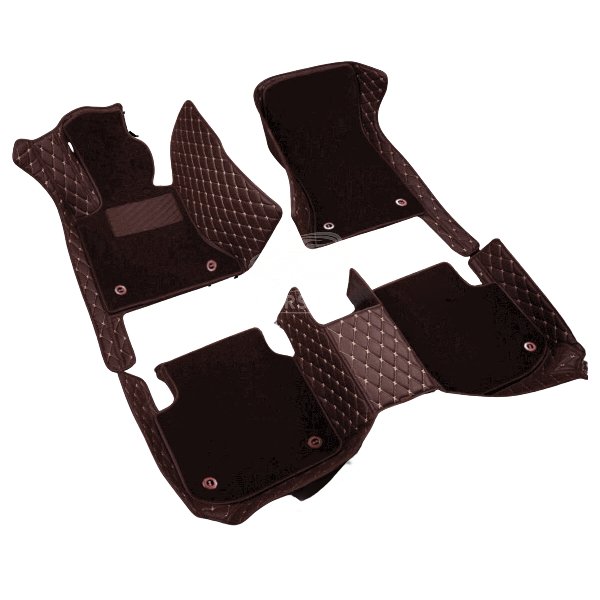 BLACK & BLACK STITCHING DIAMOND BASE WITH BLACK TOP CARPET DOUBLE LAYER CAR MAT SET - Carsilks 