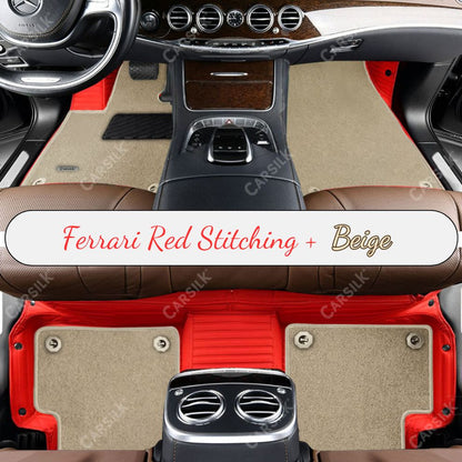FERRARI RED STRIPE BASE WITH BEIGE TOP CARPET DOUBLE LAYER CAR MAT SET - Carsilks 
