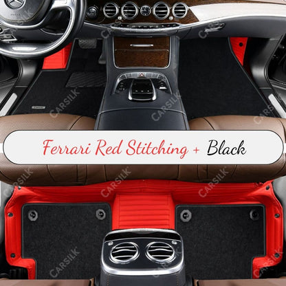 FERRARI RED STRIPE BASE WITH BLACK TOP CARPET DOUBLE LAYER CAR MAT SET - Carsilks 