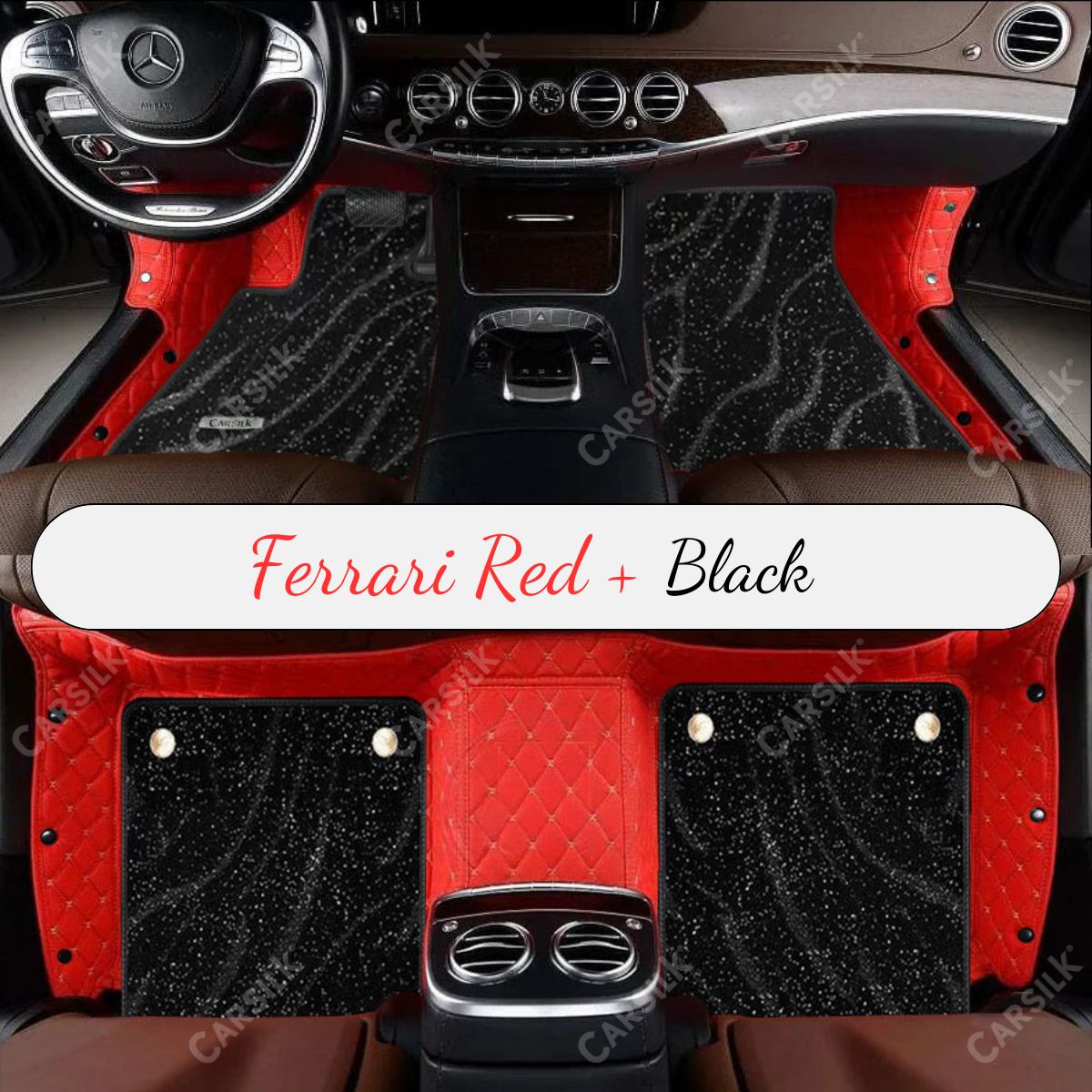 FERRARI RED DIAMOND BASE WITH BLACK TOP CARPET DOUBLE LAYER GALAXY CAR MAT SET - Carsilks 