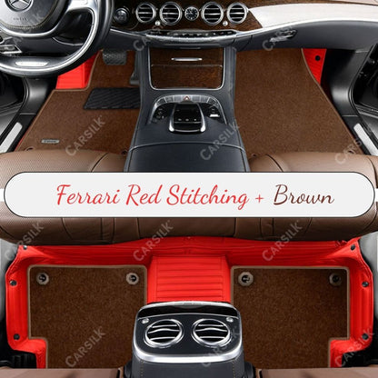 FERRARI RED STRIPE BASE WITH BROWN TOP CARPET DOUBLE LAYER CAR MAT SET - Carsilks 