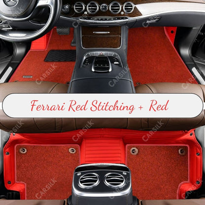 FERRARI RED STRIPE BASE WITH RED TOP CARPET DOUBLE LAYER CAR MAT SET - Carsilks 
