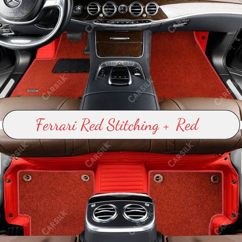 FERRARI RED STRIPE BASE WITH RED TOP CARPET DOUBLE LAYER CAR MAT SET - Carsilks 