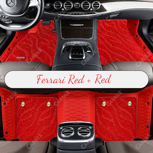 FERRARI RED HONEYCOMB BASE WITH RED TOP CARPET DOUBLE LAYER GALAXY CAR MAT SET - Carsilks 