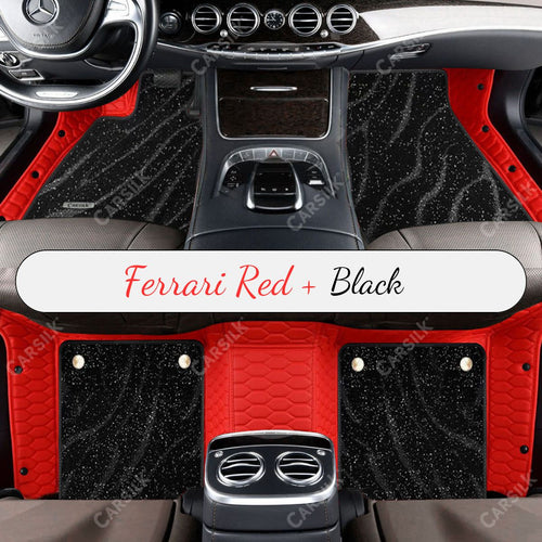 FERRARI RED HONEYCOMB BASE WITH BLACK TOP CARPET DOUBLE LAYER GALAXY CAR MAT SET - Carsilks 