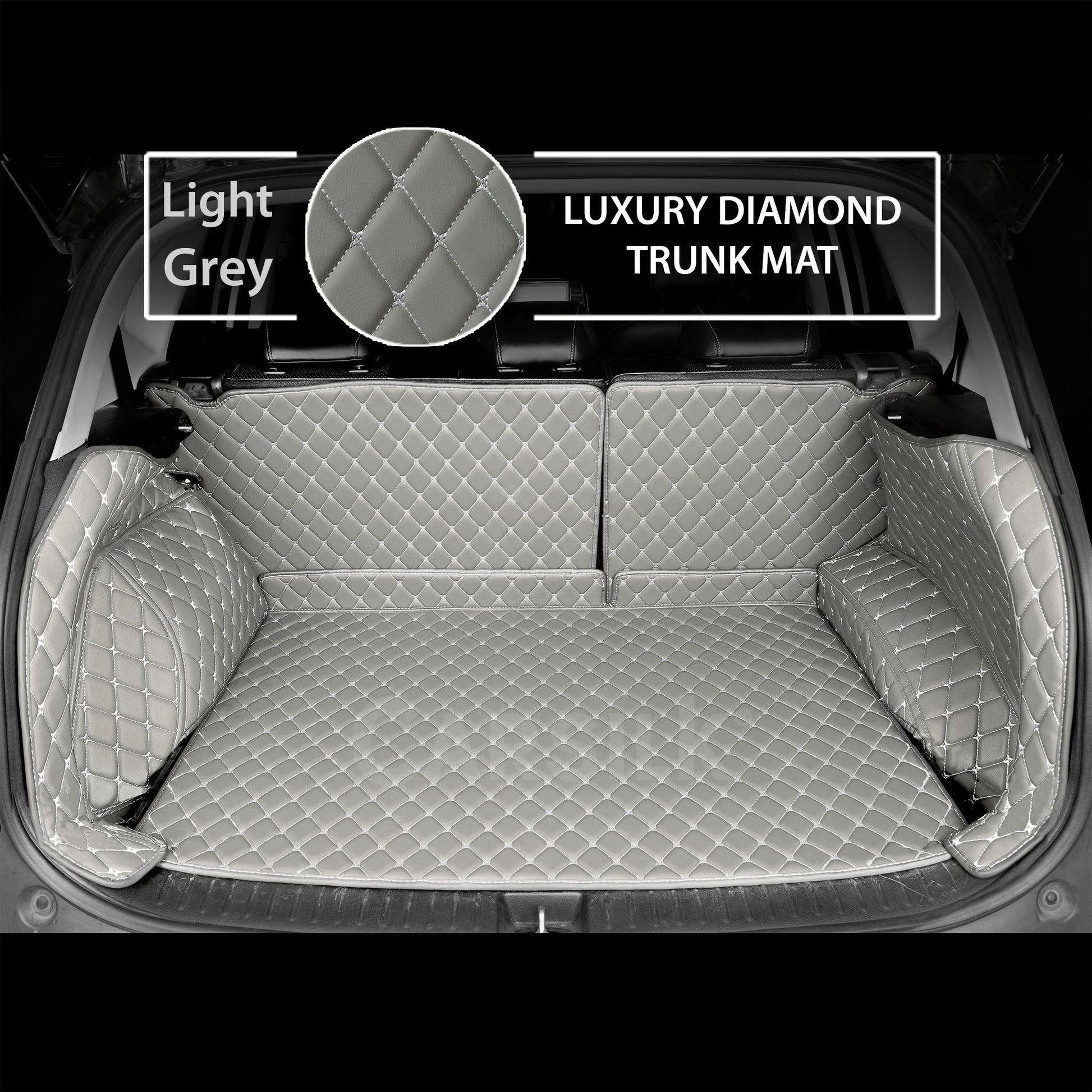 LIGHT GRAY STITCHING 3D DIAMOND LUXURY TRUNK CAR MATS SET - Carsilks 