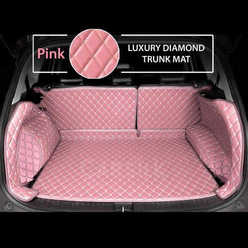 FLAMINGO PINK STITCHING 3D DIAMOND LUXURY TRUNK CAR MATS SET - Carsilks 