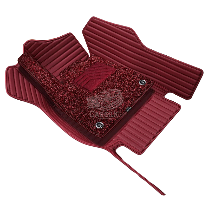 CHOCOLATE BROWN STRIPE BASE WITH BROWN TOP CARPET DOUBLE LAYER CAR MAT SET - Carsilks 